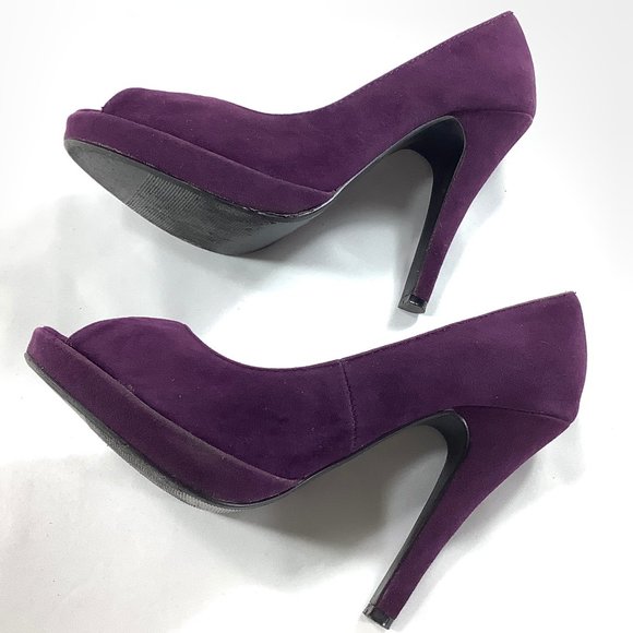 Paprika High Heels Platform Pumps Open Toe Purple Suede 5.5 Open Peep Toe Shoes - Picture 6 of 14